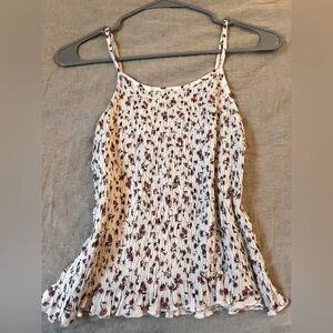 pretty white high neck tank top with pink flowers